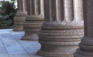 close up on columns from a government building