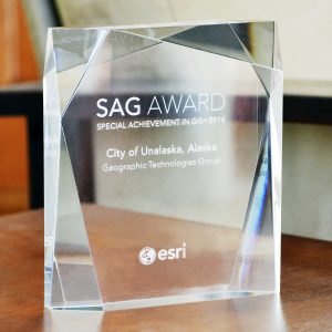 Close up of GTG's Esri Special Achievement in GIS (SAG) Award 2016