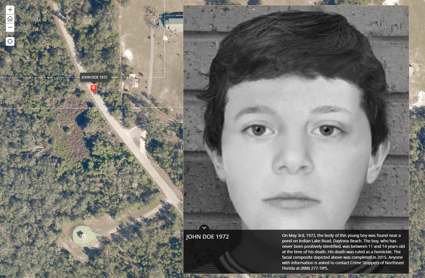 Cold Case Story Map screenshot for Volusia County, FL
