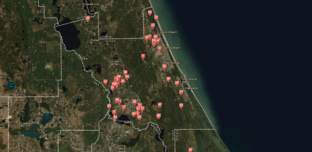 Points on the map where Cold Cases occurred